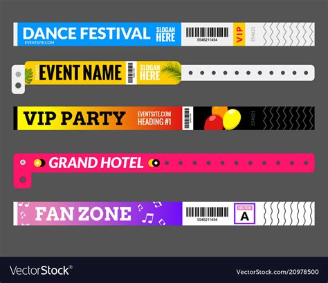 Entrance bracelet at concert event zone festival Vector Image