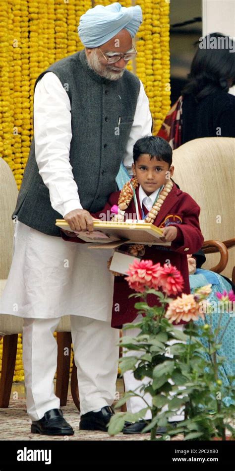 Indian Prime Minister Manmohan Singh awards six year three month old ...