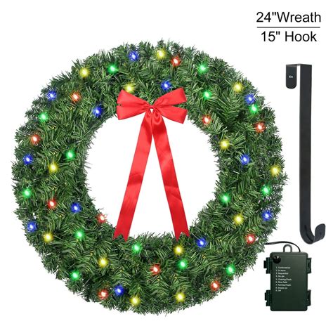 Christmas Wreath with LED String Lights - Artificial Door Wreath ...