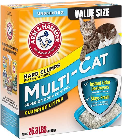 ARM & HAMMER LITTER Multi-Cat Unscented Clumping Clay Cat Litter, 26.3-lb box - Chewy.com