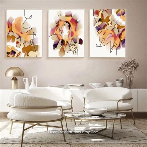 Orange Brown Abstract Painting Set of 3 Canvas PRINTABLE Wall - Etsy