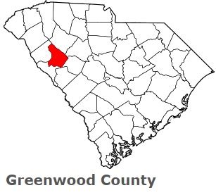 Greenwood County on the map of South Carolina 2024. Cities, roads, borders and directions in ...