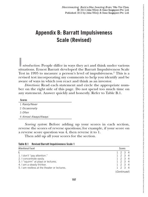 Barratt Impulsiveness Scale Revised | PDF