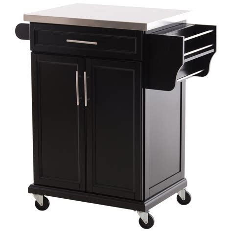 HomCom Wood Stainless Steel Multi- Storage Rolling Kitchen Island Utility Cart With Wheels ...