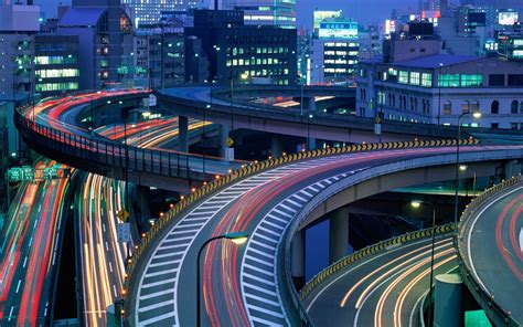 Wallpaper : Japan, city, cityscape, road, long exposure, bridge, traffic, light trails, highway ...