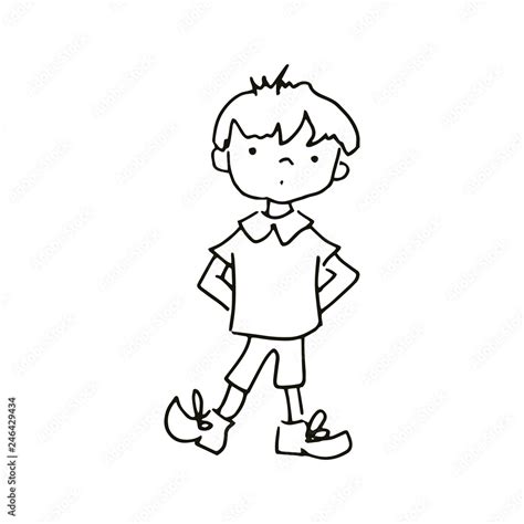 simple children's coloring page, children's drawing a little boy, vector sketch Stock Vector ...