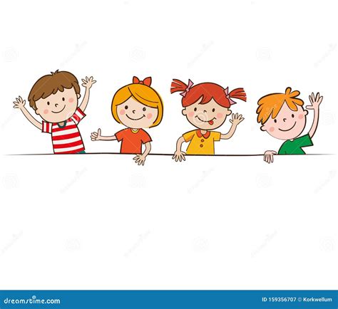 Cartoon Happy Children in White Background Holding Blank Banner. Happy Kids and Banner Vector ...