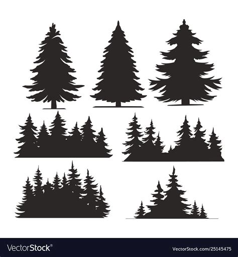 Vintage trees and forest silhouettes set in monochrome style isolated ...