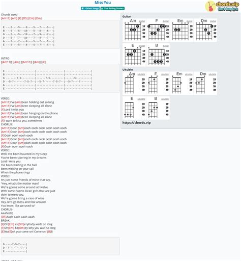 Chord: Miss You - tab, song lyric, sheet, guitar, ukulele | chords.vip