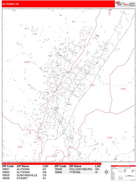 Altoona Pennsylvania Zip Code Wall Map (Red Line Style) by MarketMAPS ...