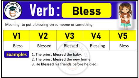 Bless Verb Forms: Past Tense and Past Participle (V1 V2 V3) - EngDic