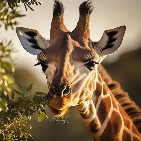 Giraffe Neck Spots Africa Savannah Long legs Leaves Trees | Premium AI-generated image