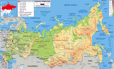 Large physical map of Russia with roads, cities and airports | Russia ...