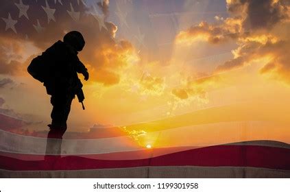 Double Exposure Silhouette Soldier On United Stock Photo 1199301958 ...