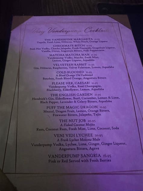 Menu at Vanderpump Cocktail Garden pub & bar, Las Vegas