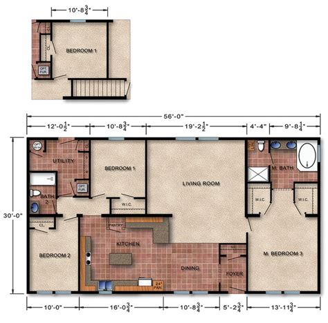 Michigan Ranch Modular Home Floor Plan 170 | Floor plans, House floor plans, Small floor plans