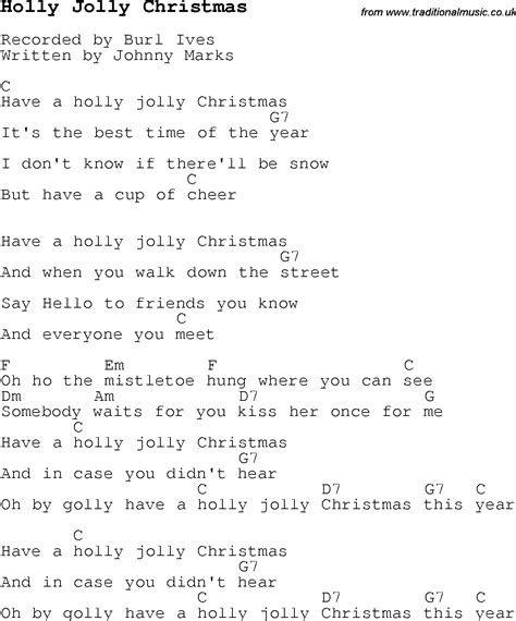 Christmas Carol/Song lyrics with chords for Holly Jolly Christmas