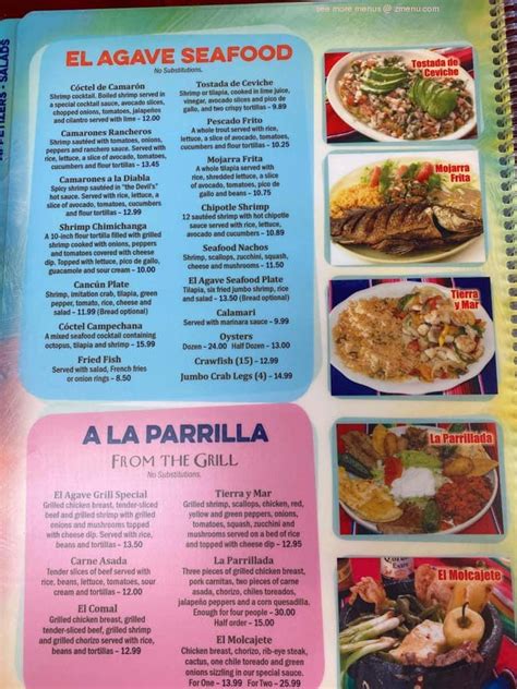 Menu at El Agave restaurant, Pickens