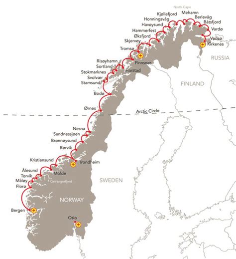 Hurtigruten Route Map - south to north | Route map, Norway, Places to ...