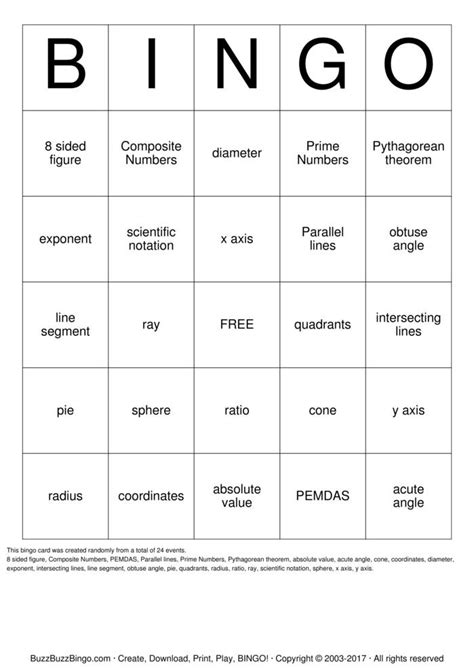 7th grade Math Bingo Cards to Download, Print and Customize!