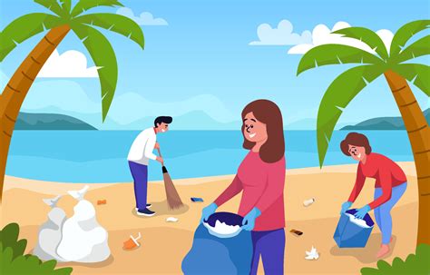 People Cleaning Garbage on Beach Area 7637240 Vector Art at Vecteezy