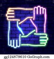 2 Neon Signboard Teamwork Or Hands Friends Clip Art | Royalty Free ...