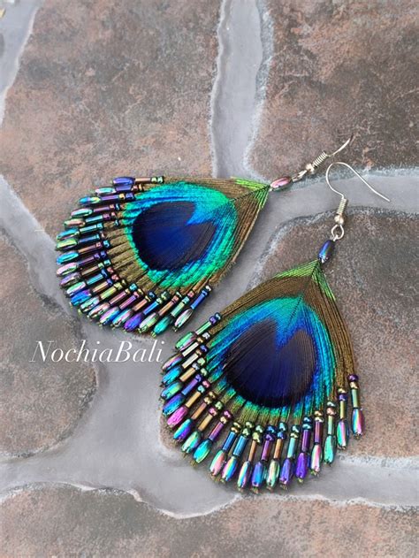 Peacock Feather Earrings Natural Peacock Earring Peacock - Etsy