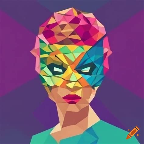 Retro style polygon masked hero girl portrait on Craiyon