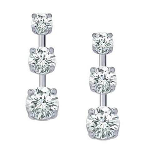 1.00 Ct Ladies Three Stone Diamond Drop Earrings