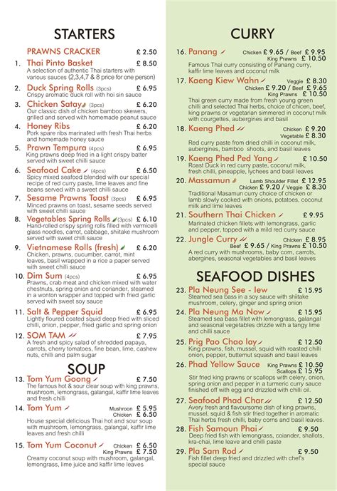 Thai Pinto Restaurant | Take Away Menu