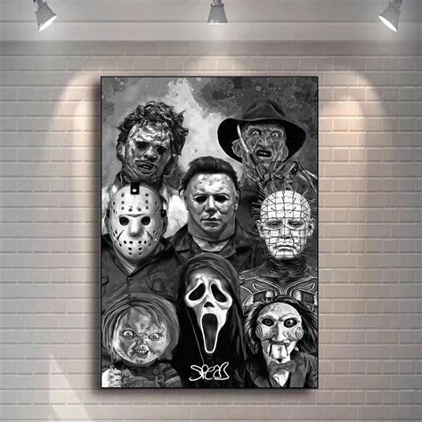 Black-And-White-Classic-Horror-Movie-Art-Poster-And-Prints-Scary-Characters-Ghosts-Killer-Canvas ...