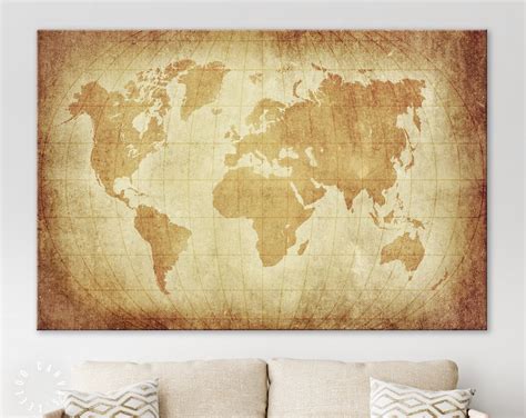 Vintage World Map Canvas Print // World Map With Latitude and - Etsy