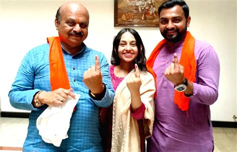 Chief Minister Basavaraj Bommai with his family after casting vote for Karnataka Assembly elections