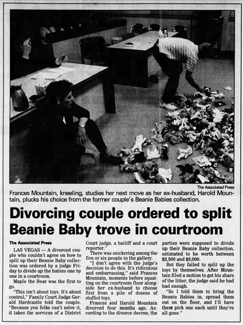 A divorcing couple dividing beanie babies in court, 1999 ...