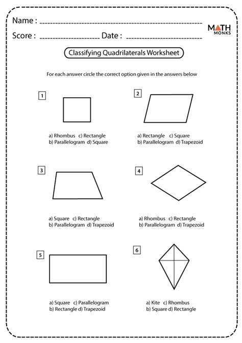 Classifying Quadrilaterals Worksheets - Math Monks