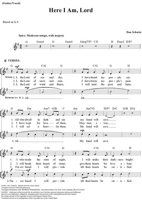 Here I Am, Lord" Sheet Music for Lead Sheet - Sheet Music Now