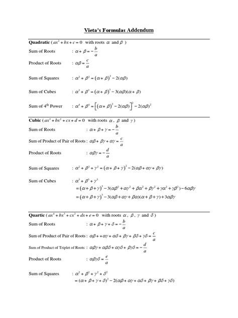 Vieta's Formula Addendum | PDF | Abstract Algebra | Equations