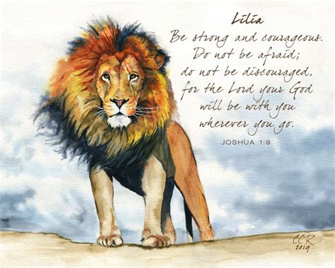 Lion Artwork Bible Verse Courage Scripture, Joshua 1:9, From Watercolor Painting by Cheryl Casey ...