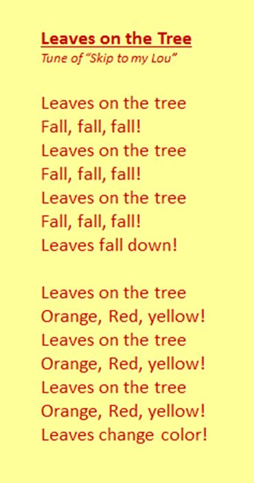 Fall song for preschool with free printable lyrics – Artofit