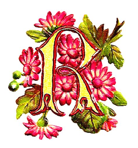 Antique Images: Vintage Drop Cap Digital Letter R Decorative Download