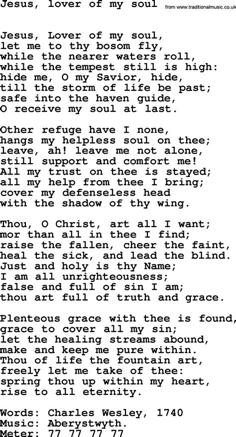 Lent Hymns, Song: Jesus, Lover Of My Soul - lyrics, midi music and PDF