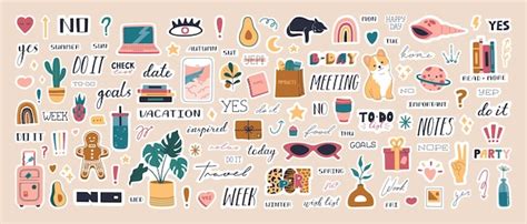 Premium Vector | Big collection of cute weekly trendy planner stickers ...