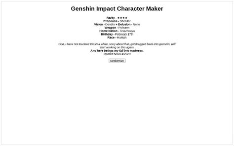 Genshin Impact Character Maker ― Perchance Generator