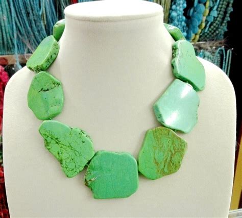 Apple Green stone Irregular Slice Necklace Woman Gift Exaggerated Jewelry stone Stone Choker ...