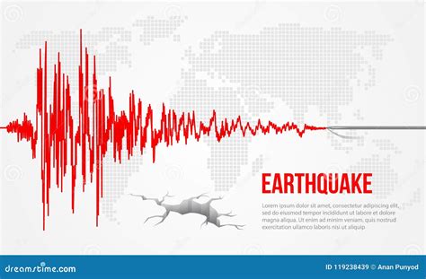 Red Earthquake Curve and World Map Background Vector Illustration ...