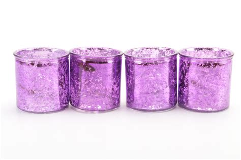 Purple Mercury Glass Votives and Brushed Metal Pedestal Trays | EBTH