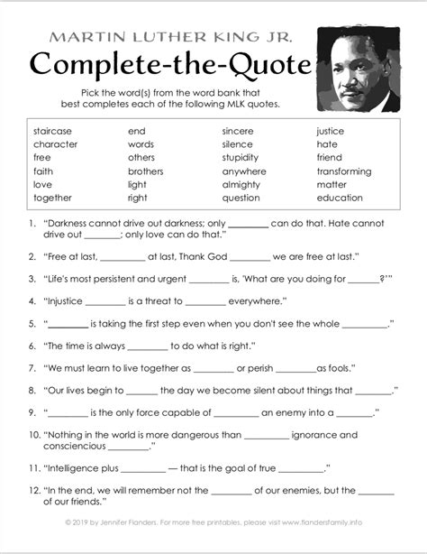 MLK Compete-the-Quote Printable in 2023 | Martin luther king worksheets, Mlk, Martin luther king ...