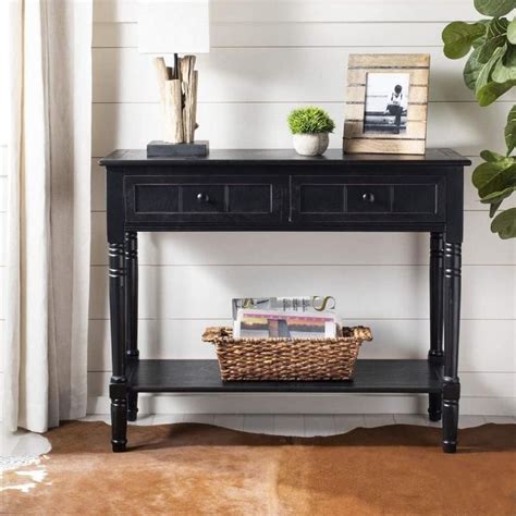 American Homes Collection Samantha 2-Drawer Console Table Distressed/Black | Wood console table ...