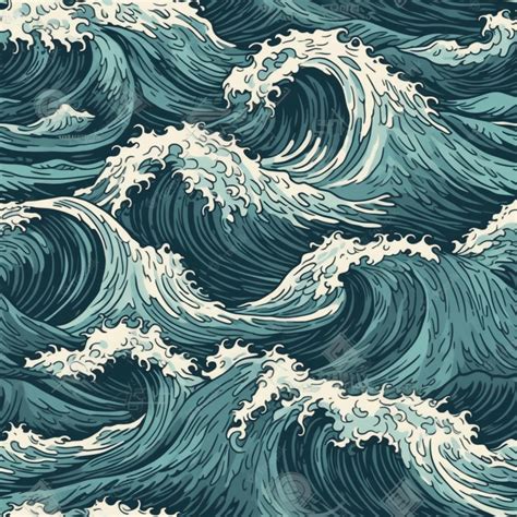 Premium Photo | Hand drawn water waves seamless pattern with the image of the ocean.