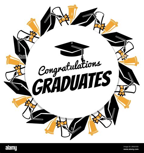 Congrats graduates round banner with students accessorises. Graduation celebration, graduate ...